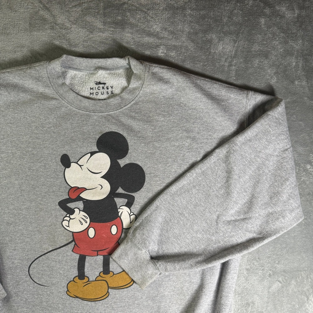 Disney Mickey Mouse Tounge Out Classic Graphic Sweatshirt XL Gray Pullover